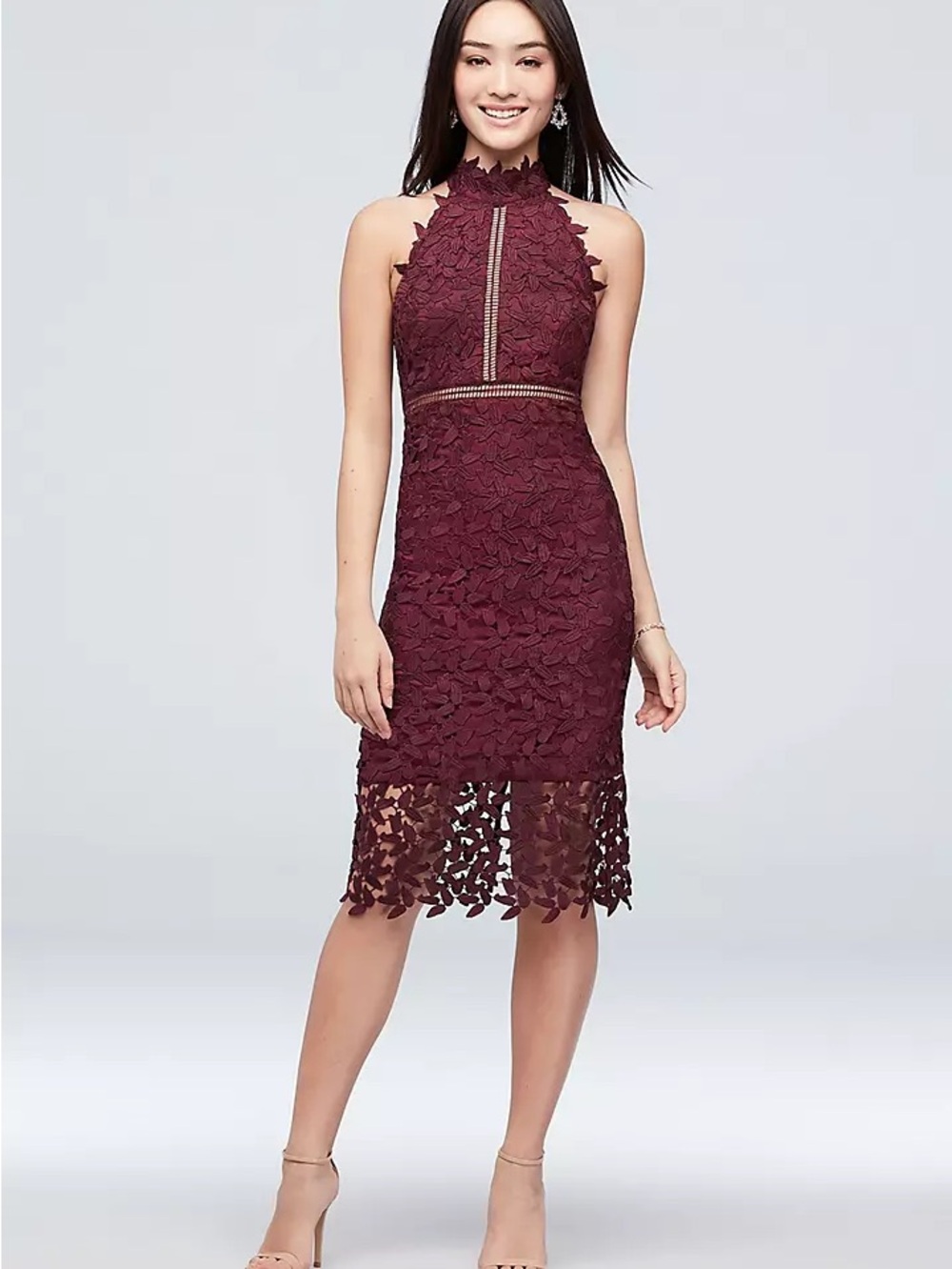 Bardot Gemma Wine Lace Halter Midi Dress